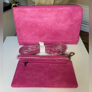 Joy Susan Hot Pink Faux Leather Crossbody with Wristlet and wallet